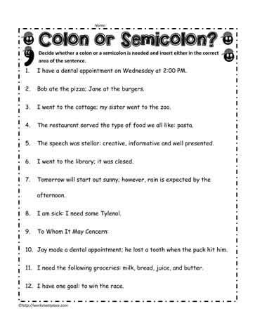 semicolons and colons worksheet with answers pdf grade 8